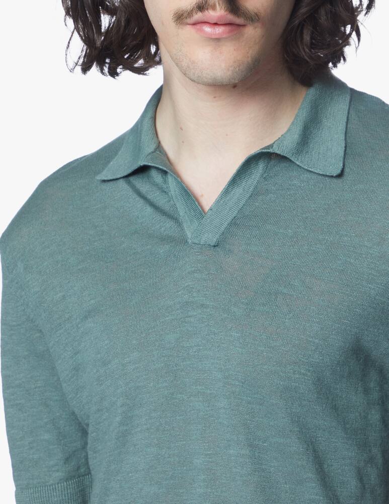 rinascente Eleventy Cotton linen open polo - green