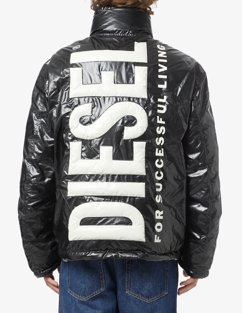 rinascente Diesel Shiny logo back puffer jacket - Black