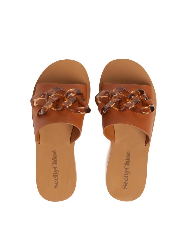 rinascente See By Chloé Mahe leather slide with chain - brown