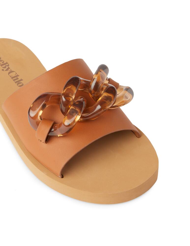 rinascente See By Chloé Mahe leather slide with chain - brown
