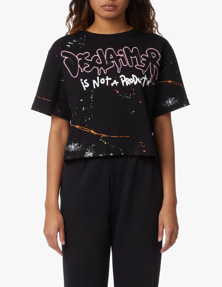 rinascente Disclaimer Crop T-shirt in cotton - black
