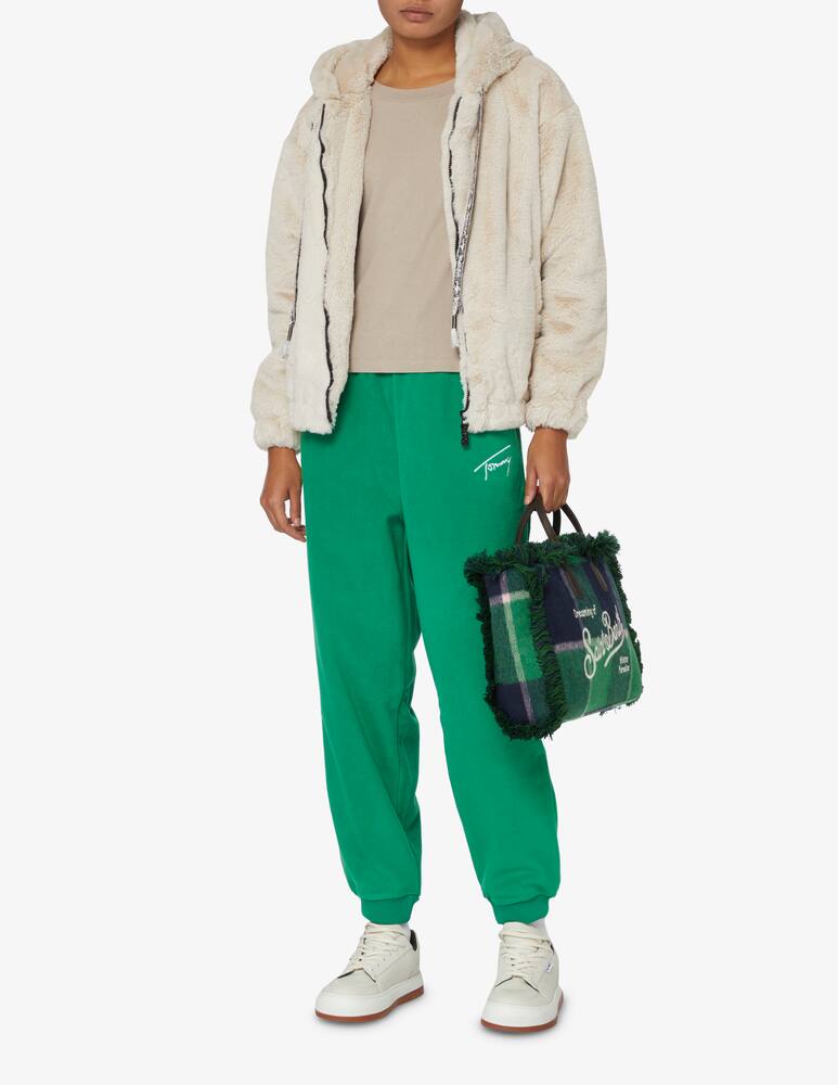 rinascente Disclaimer Pellicciotto crop con cappuccio e logo maculato - Beige