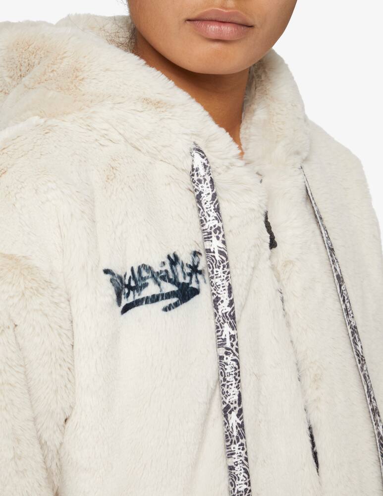 rinascente Disclaimer Pellicciotto crop con cappuccio e logo maculato - Beige
