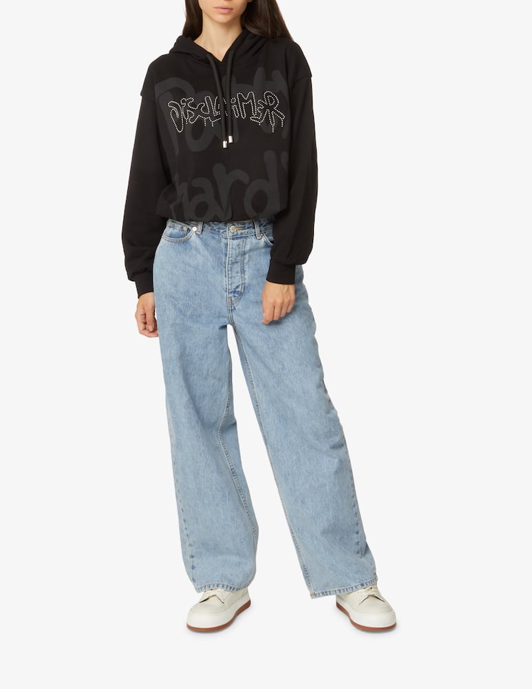 rinascente Disclaimer Felpa crop in cotone con cappucio e borchie  - Nero