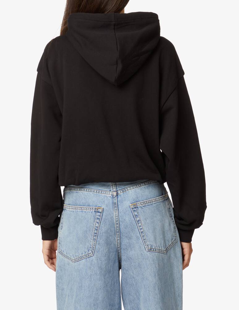 rinascente Disclaimer Felpa crop in cotone con cappucio e borchie  - Nero
