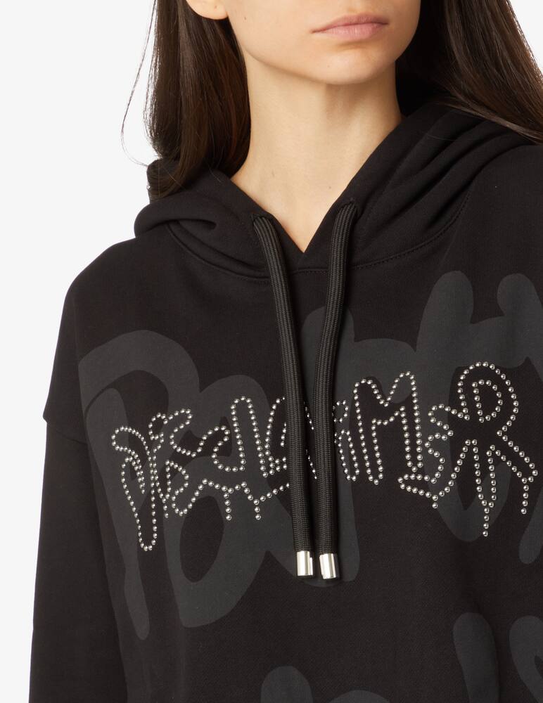 rinascente Disclaimer Felpa crop in cotone con cappucio e borchie  - Nero