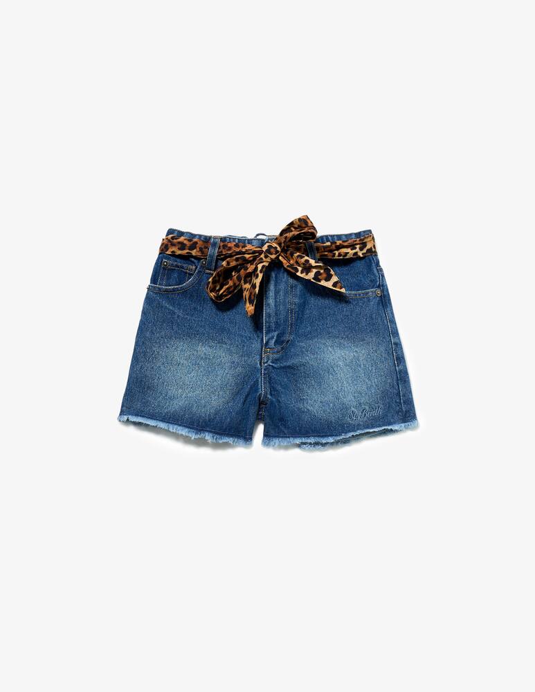 rinascente MC2 Saint Barth Denim shorts with leopard belt