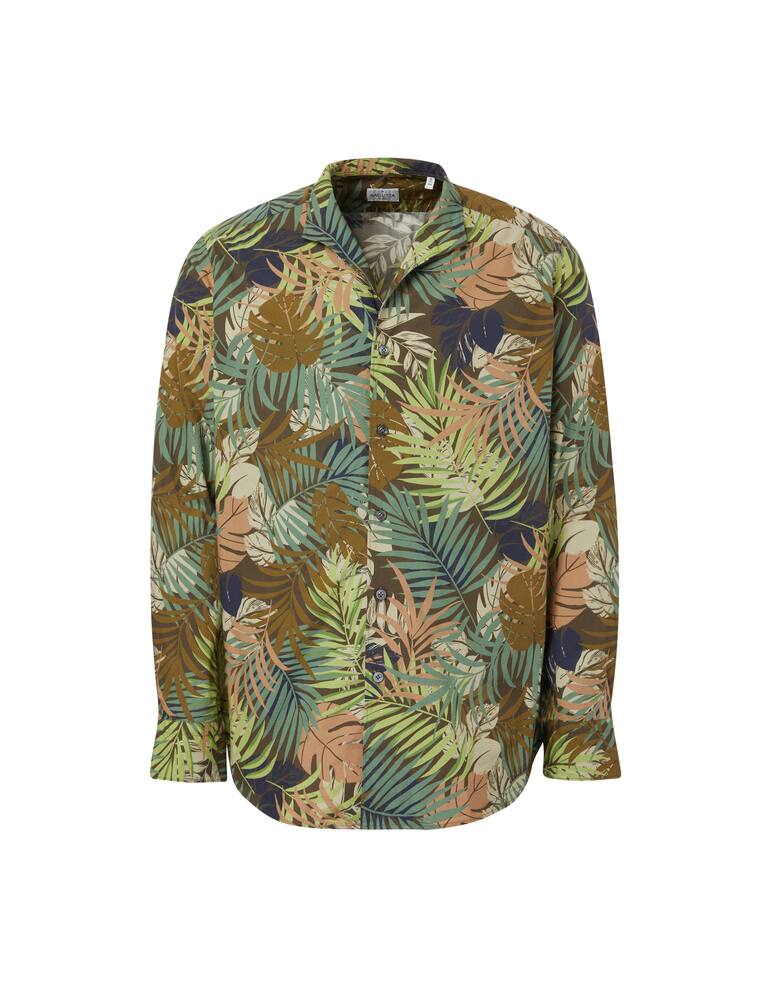 rinascente Bagutta Leaf print cotton guru shirt - green