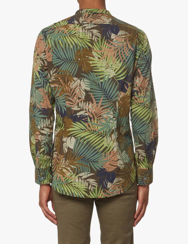 rinascente Bagutta Leaf print cotton guru shirt - green