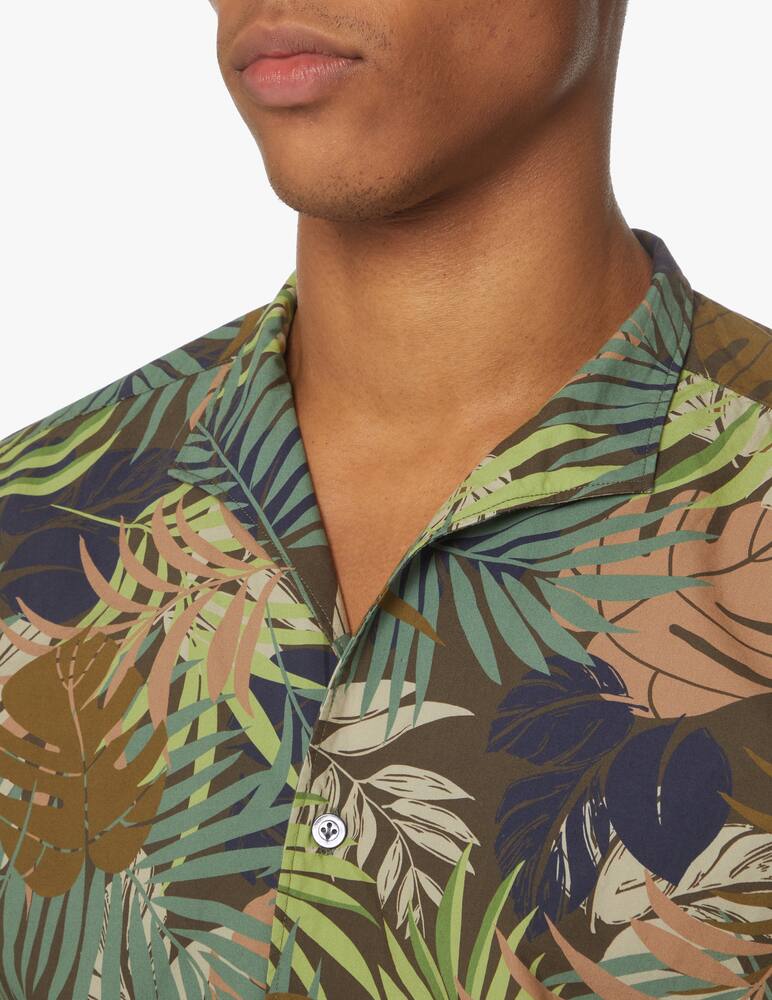 rinascente Bagutta Leaf print cotton guru shirt - green