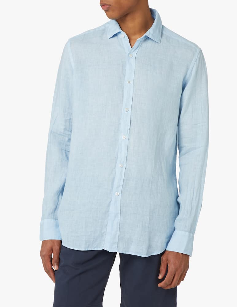 Bagutta Garment dyed regular linen shirt - light blue - picture 1 Bagutta Garment dyed regular linen shirt - light blue - picture 1