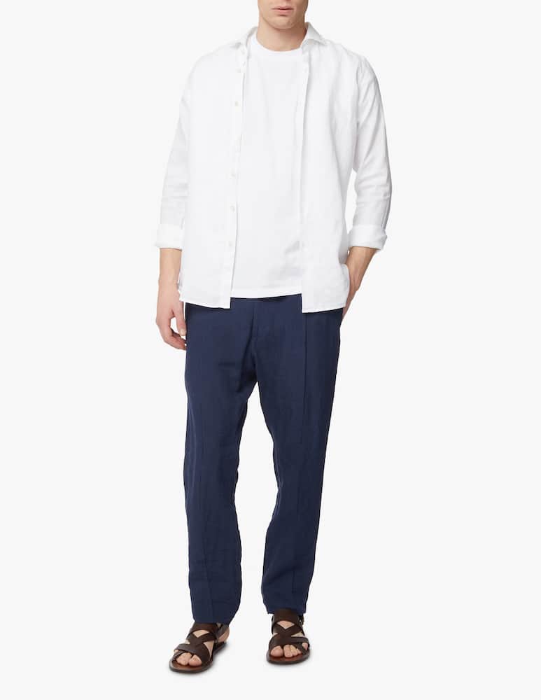 rinascente Bagutta Camicia lino tinto in filo slim - bianco