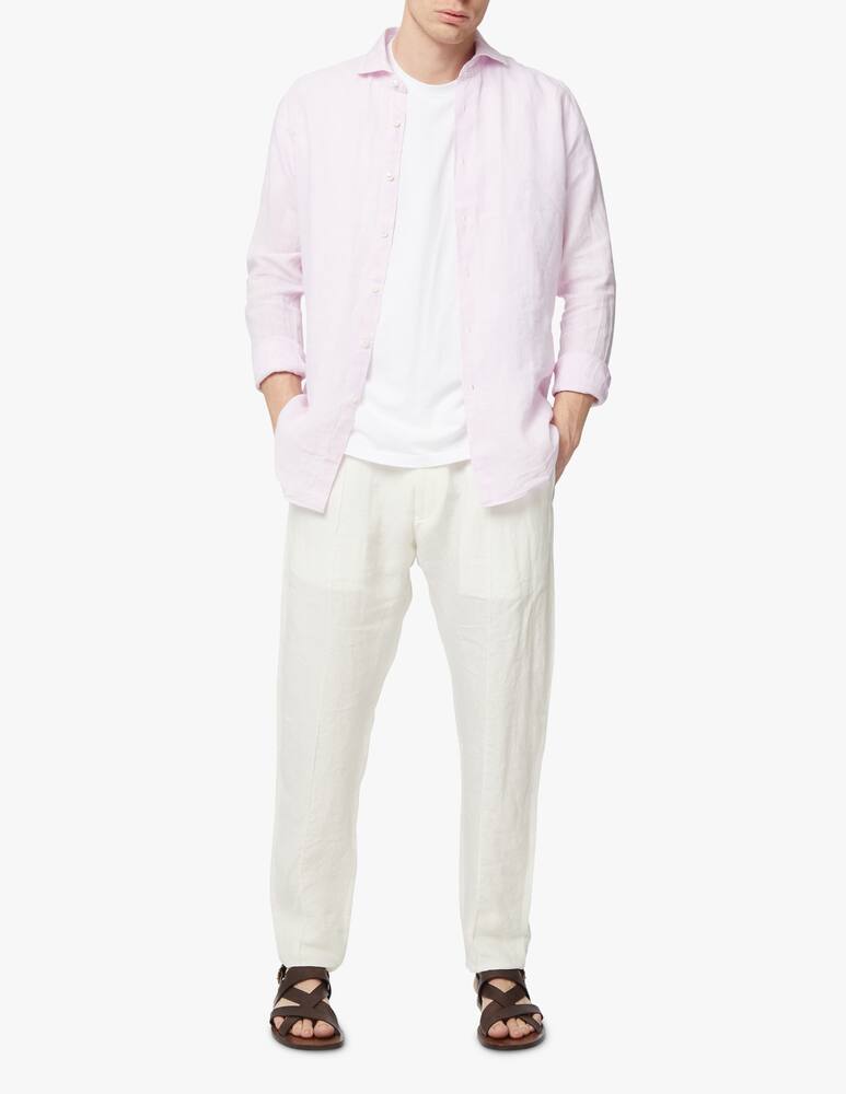 rinascente Bagutta Camicia lino tinto in filo slim - rosa