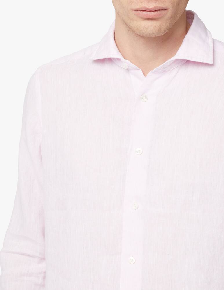 rinascente Bagutta Camicia lino tinto in filo slim - rosa