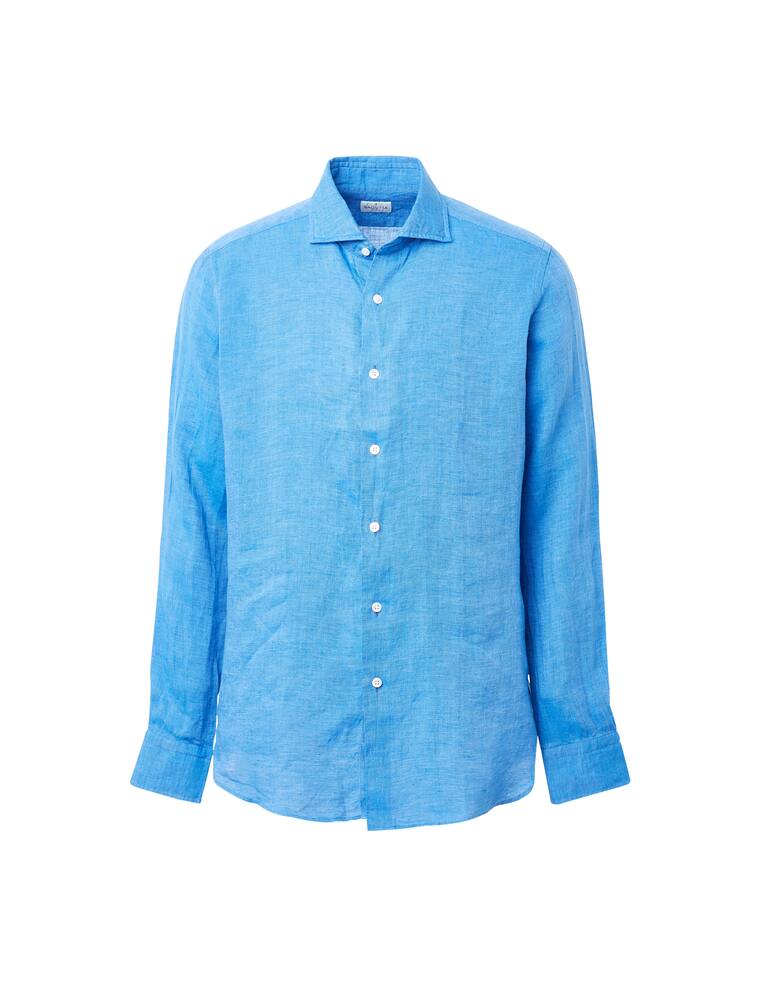 rinascente Bagutta Yarn dyed linen slim shirt - blue