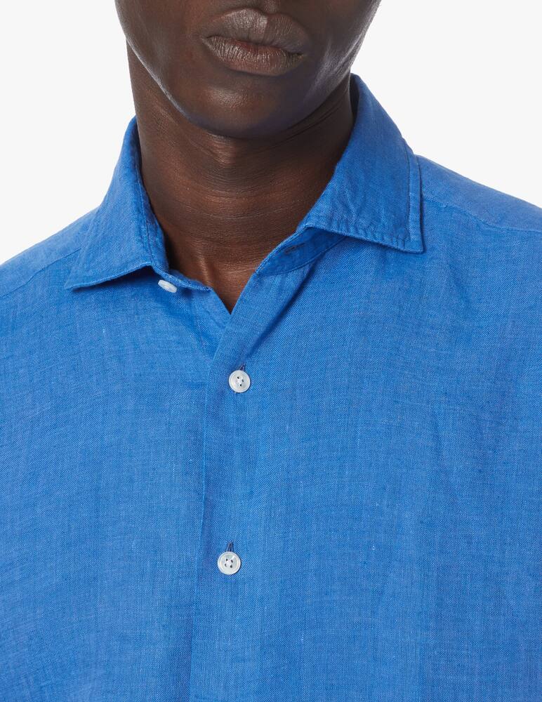 rinascente Bagutta Yarn dyed linen slim shirt - blue