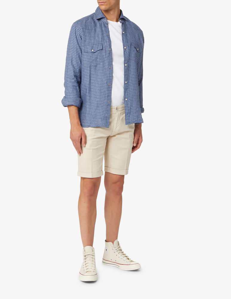 rinascente Bagutta Checked texana linen shirt - blue