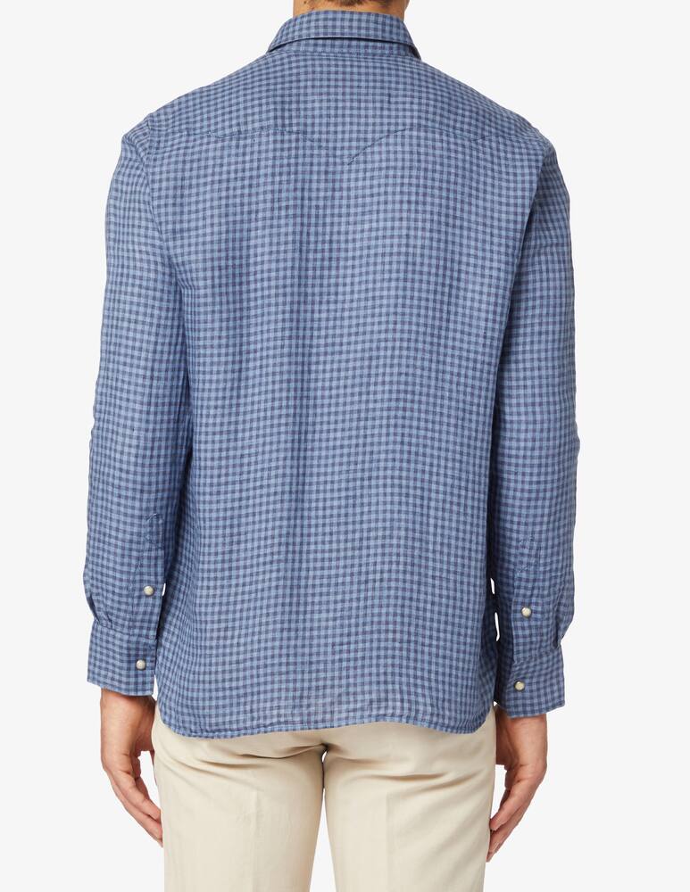 rinascente Bagutta Checked texana linen shirt - blue