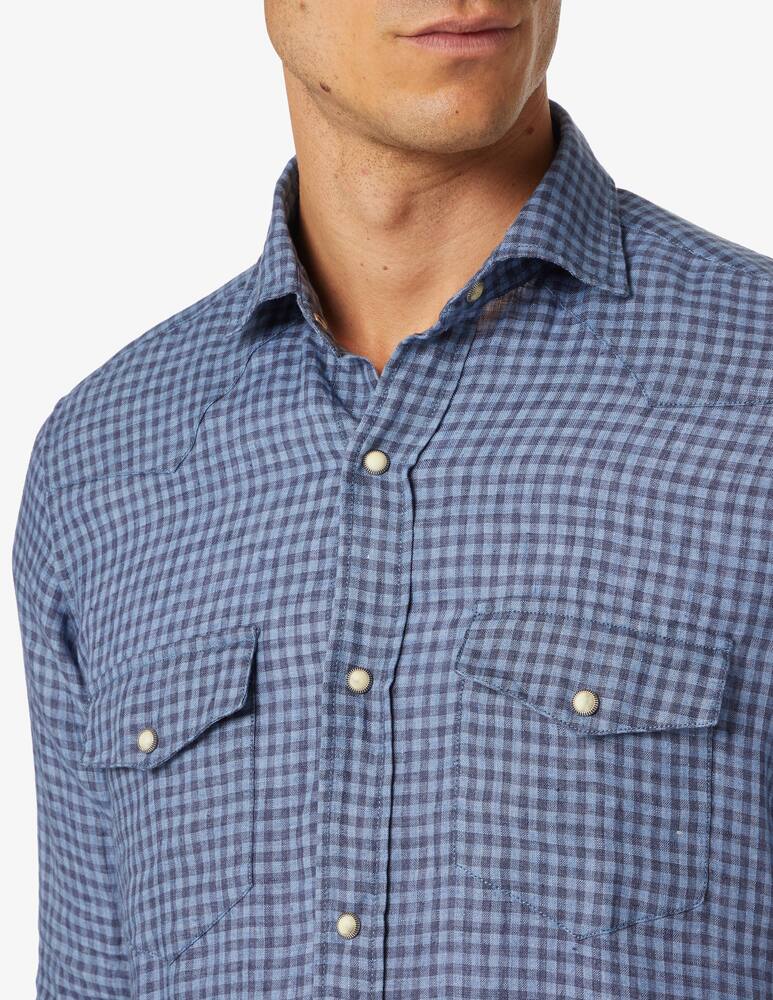 rinascente Bagutta Checked texana linen shirt - blue