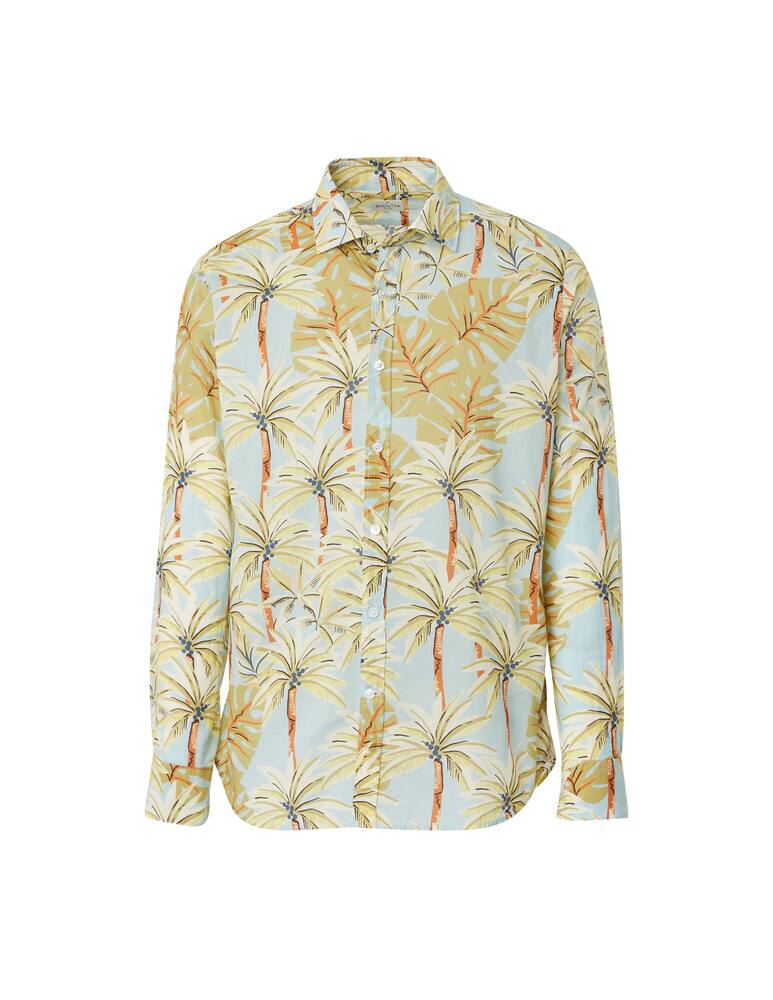 rinascente Bagutta Camicia stampa palme slim in cotone - azzurro