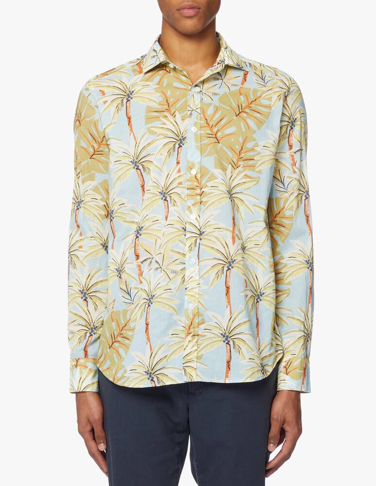 Bagutta Palm print slim cotton shirt - light blue - picture 1 Bagutta Palm print slim cotton shirt - light blue - picture 1
