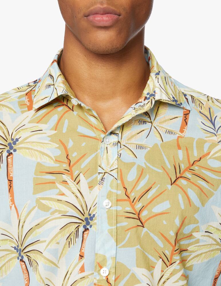 rinascente Bagutta Camicia stampa palme slim in cotone - azzurro