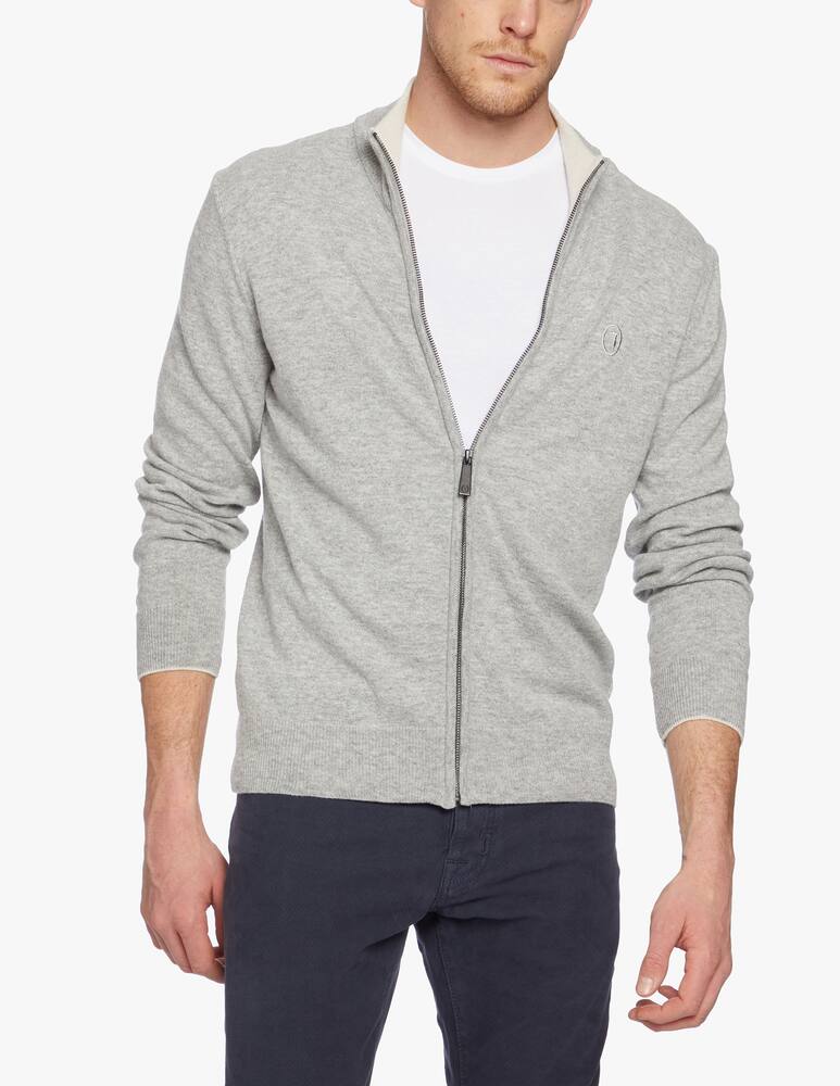 rinascente Trussardi Regular fit zip up wool and cashmere cardigan
