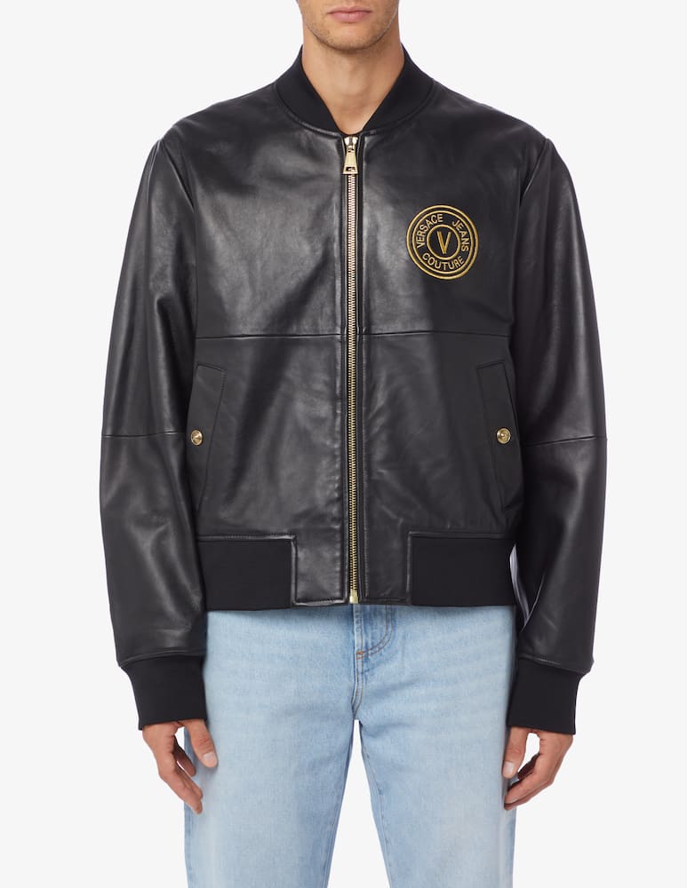rinascente Versace Jeans Couture V emblem leather jacket