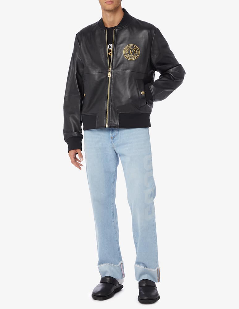 rinascente Versace Jeans Couture V emblem leather jacket