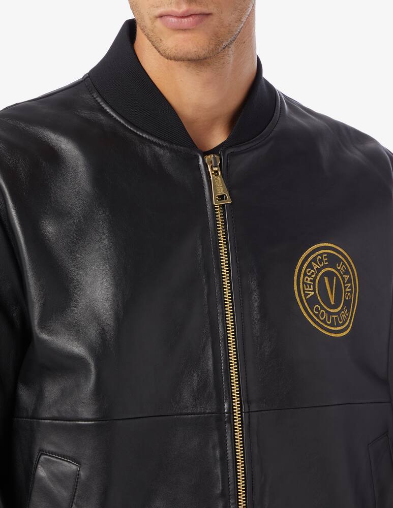 rinascente Versace Jeans Couture V emblem leather jacket