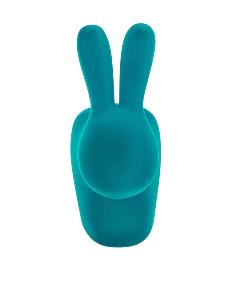rinascente Qeeboo Sedia Rabbit Baby velvet finish - petrolio
