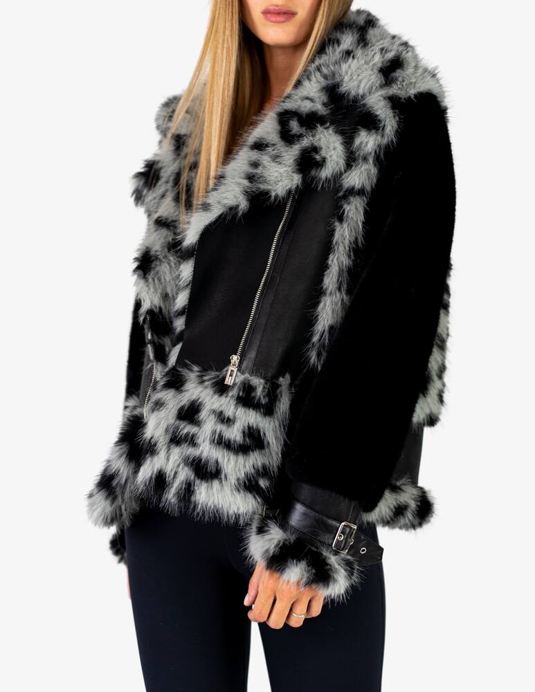 rinascente Le Volière Biker jacket mixed fauxfur