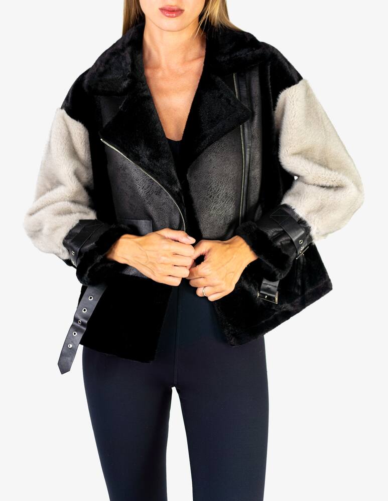 rinascente Le Volière Biker jacket mixed fauxfur
