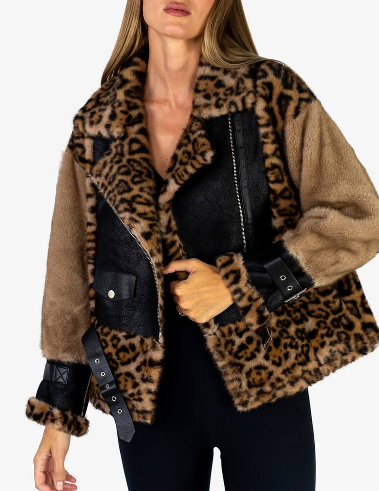 rinascente Le Volière Biker jacket mixed fauxfur