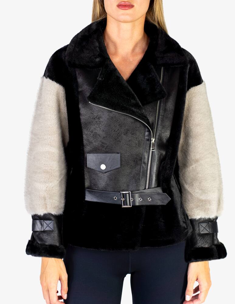 rinascente Le Volière Biker jacket mixed fauxfur