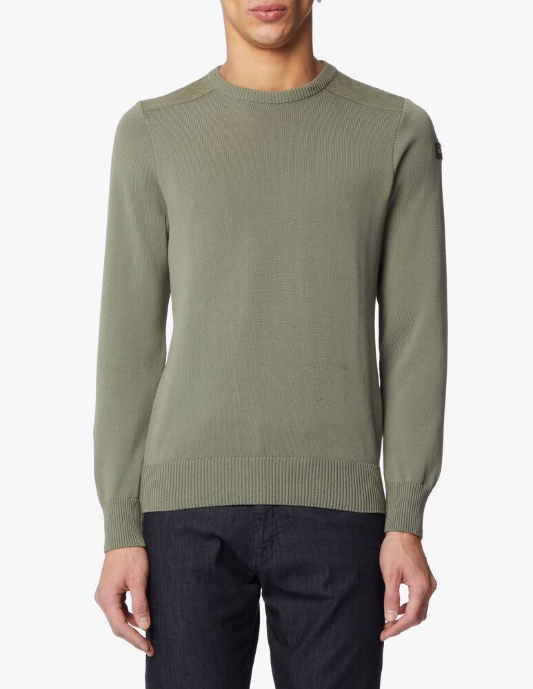 rinascente Paul & Shark Maglia girocollo in cotone inserti lino - verde