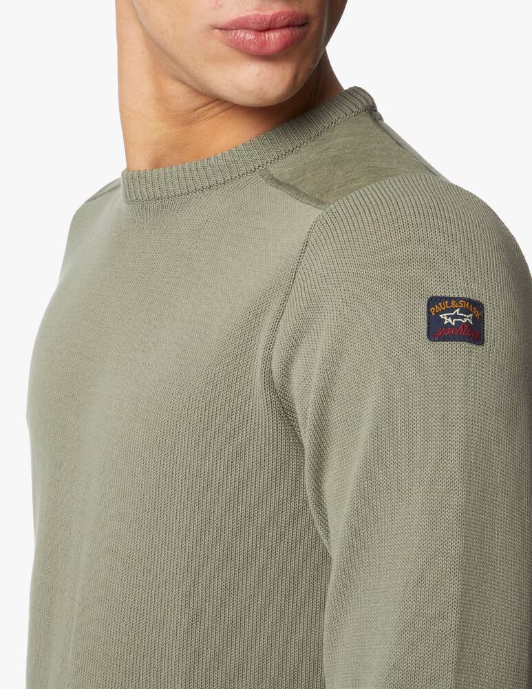 rinascente Paul & Shark Maglia girocollo in cotone inserti lino - verde