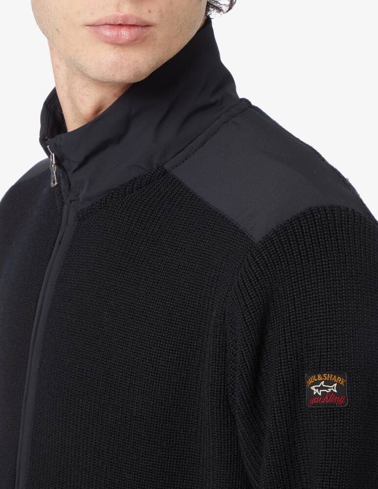rinascente Paul & Shark Nylon details ribbed fzip cardigan - Black