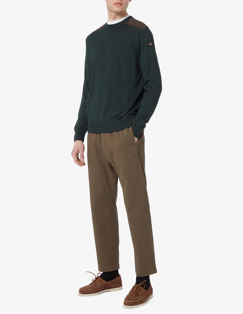 rinascente Paul & Shark Maglia girocollo con inserti sulle spalle - Verde