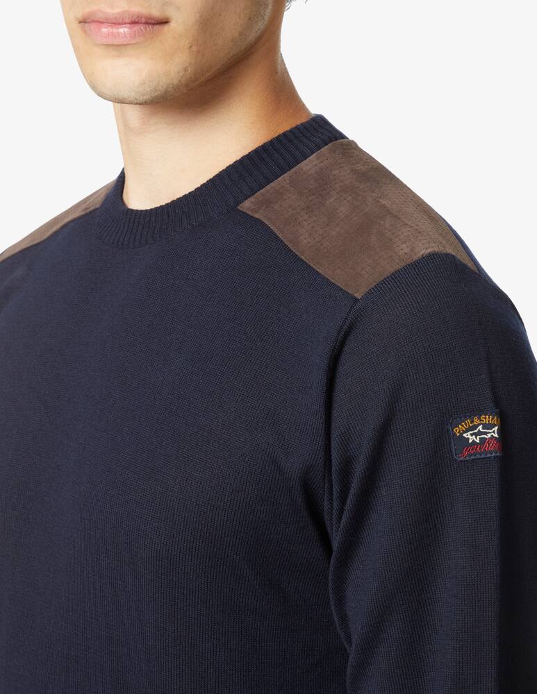 rinascente Paul & Shark Suede details roundneck sweater - Blue