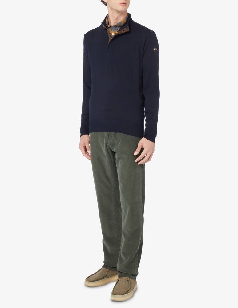 rinascente Paul & Shark Suede details mzip wool sweater - Blue