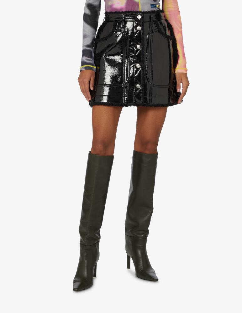 rinascente Diesel Patent leather mini skirt with sheepskin - Black