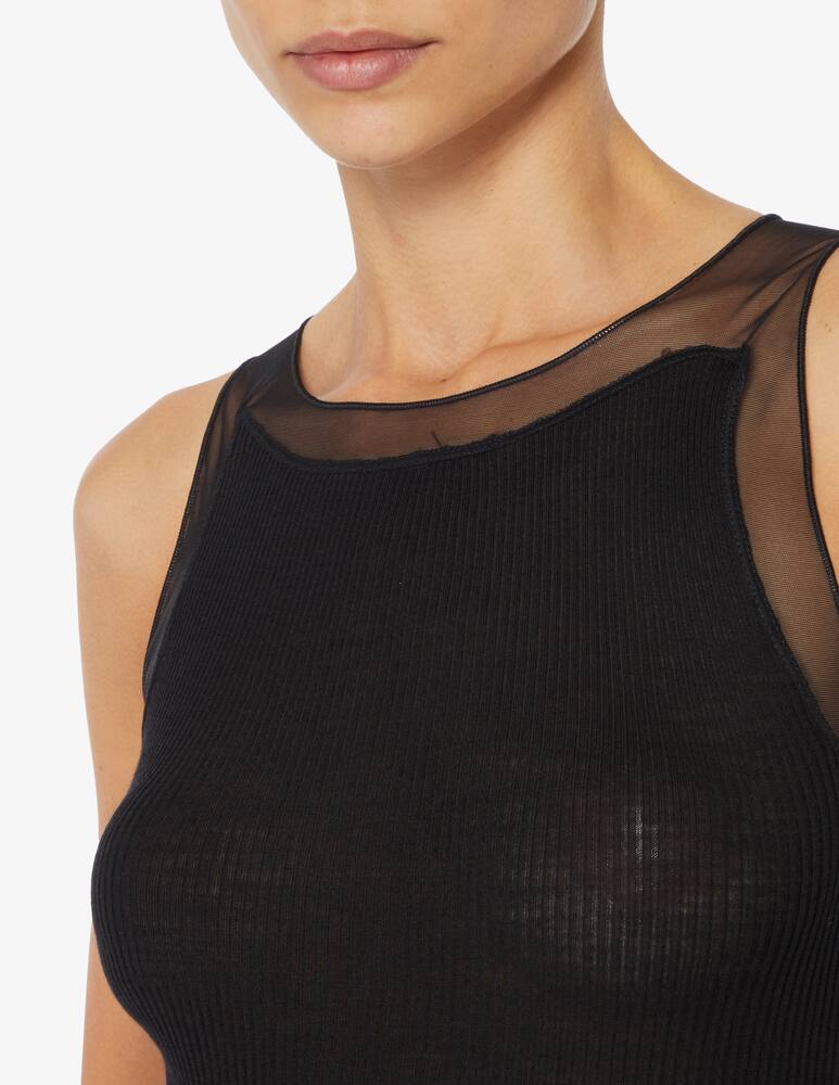 rinascente Lisanza Top a costine con dettagli in tulle - Nero