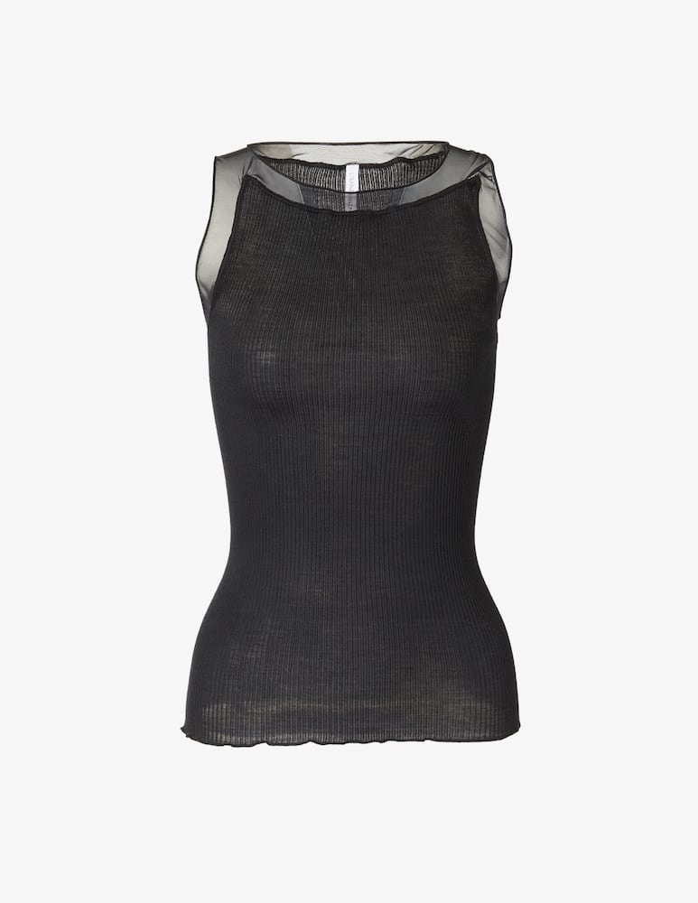 rinascente Lisanza Top a costine con dettagli in tulle - Nero