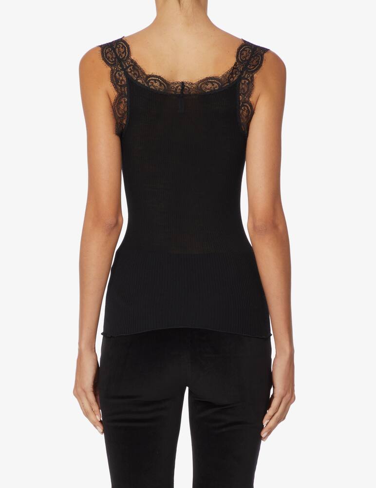 rinascente Lisanza Ribbed top with lace straps - Black