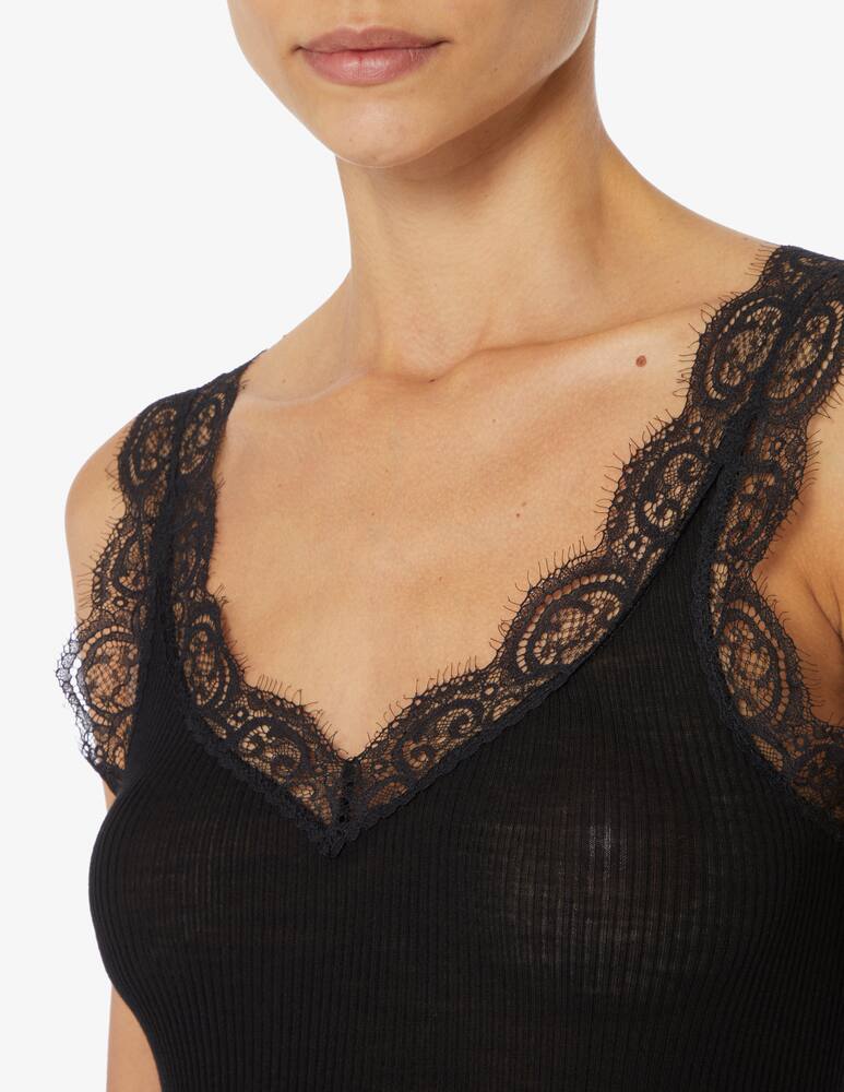 rinascente Lisanza Ribbed top with lace straps - Black