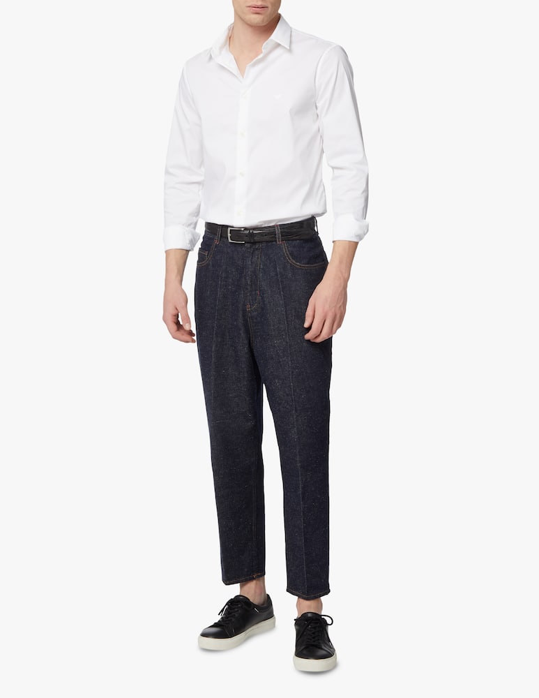 rinascente Emporio Armani Camicia manica lunga popeline stretch loghino - bianco