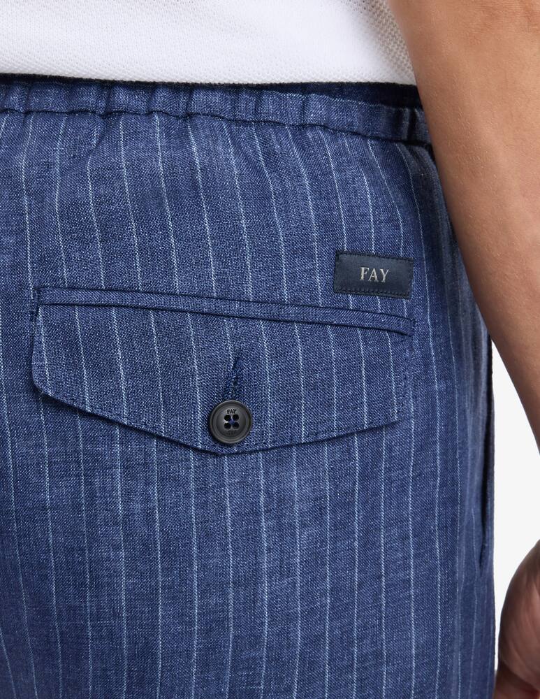 rinascente Fay Jogger Trousers in Pinstripe Linen Canvas