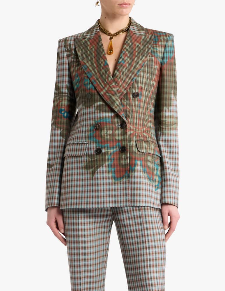 rinascente ETRO Double-Breasted wool-blend gingham jacket