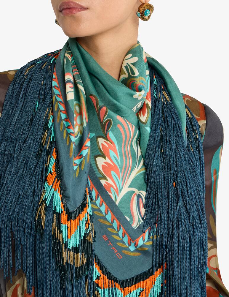 rinascente ETRO Foulard in seta con motivo narcisi frange e perline